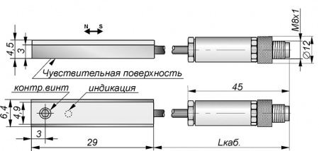 Датчик бесконтактный герконовый GT01P-DC-NO-C-P8/0,3-SS