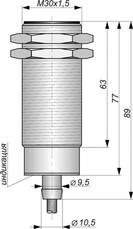 Датчик бесконтактный индуктивный И26-NO/NC-PNP-ПГ-HT(Л63, Lкорп=75мм, Lкаб=15м)