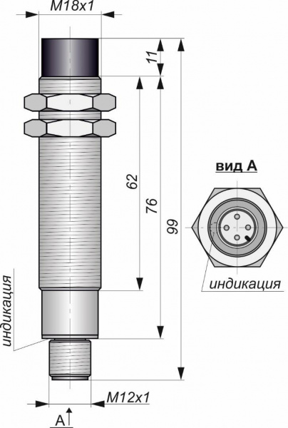 Датчик индуктивный бесконтактный И11-NO-PNP-P-HT(Л63, Lкорп=75мм)
