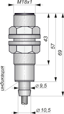 Датчик индуктивный бесконтактный ИВ10-NO-PNP(Текаформ, Lкаб=2м)