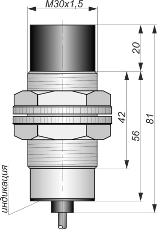Датчик бесконтактный индуктивный ИВ27-NO-PNP-ПГ(Текаформ, Lкаб=2м)